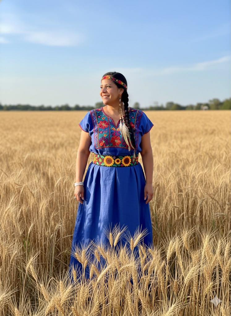 Marcela Heredia en campo de trigo